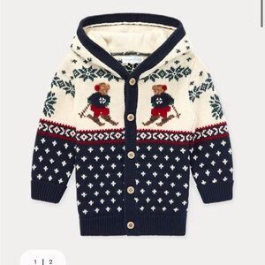 EUC Ralph Lauren Ski Bear Cotton-Wool Cardigan Hooded Sweater Toddler, 18 Months